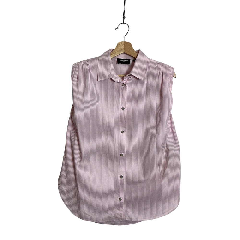 The Kooples XS Star Classic Sleeveless Striped Shirt White Pink Preppy Luxury